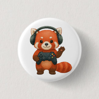 Red Panda Gamer, Gaming Controller & Headphones 3 Cm Round Badge