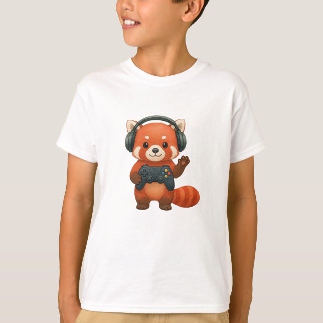 Red Panda Gamer, Gaming Controller & Headphones  T-Shirt (Front)