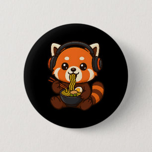 Red Panda Gaming Gamer Eating Ramen 6 Cm Round Badge