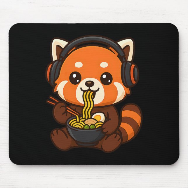 Red Panda Gaming Gamer Eating Ramen  Mouse Mat (Front)