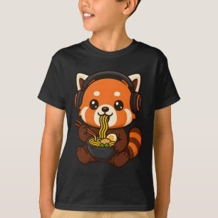 Red Panda Gaming Gamer Eating Ramen T-Shirt