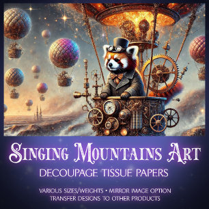 Red Panda Gothic Mechanical Wonderland Decoupage  Tissue Paper