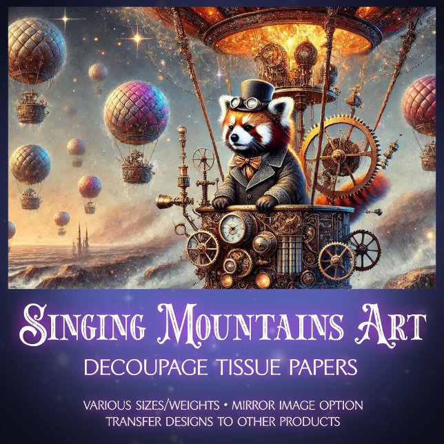 Red Panda Gothic Mechanical Wonderland Decoupage  Tissue Paper (Creator Uploaded)