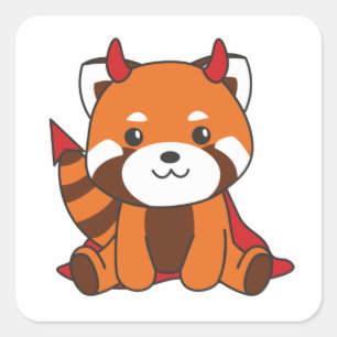 Red Panda Halloween Cute Devil Witch Costume Squar Square Sticker