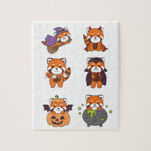 Red Panda Halloween Devil Pumpkin Vampire Costume Jigsaw Puzzle