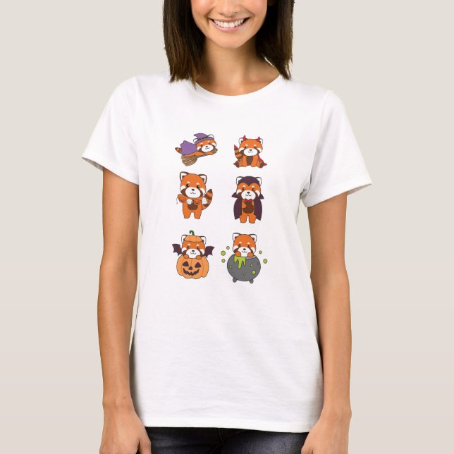 Red Panda Halloween Devil Pumpkin Vampire Costume T-Shirt (Front)