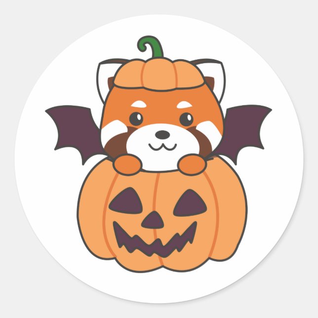 Red Panda Halloween Pumpkin Bat Costume Classic Round Sticker (Front)