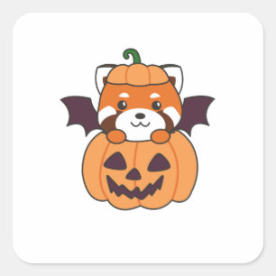 Red Panda Halloween Pumpkin Bat Costume Square Sticker