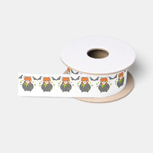 Red Panda Happy Halloween Cauldron Bat Satin Ribbon