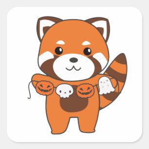 Red Panda Happy Halloween Pumpkin Costume Square S Sticker