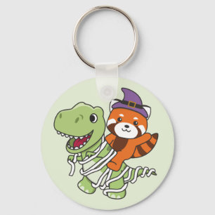 Red Panda Happy Halloween T-rex Mummy Costume Keyc Key Ring