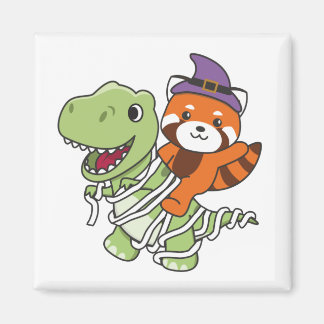 Red Panda Happy Halloween T-rex Mummy Costume Magnet