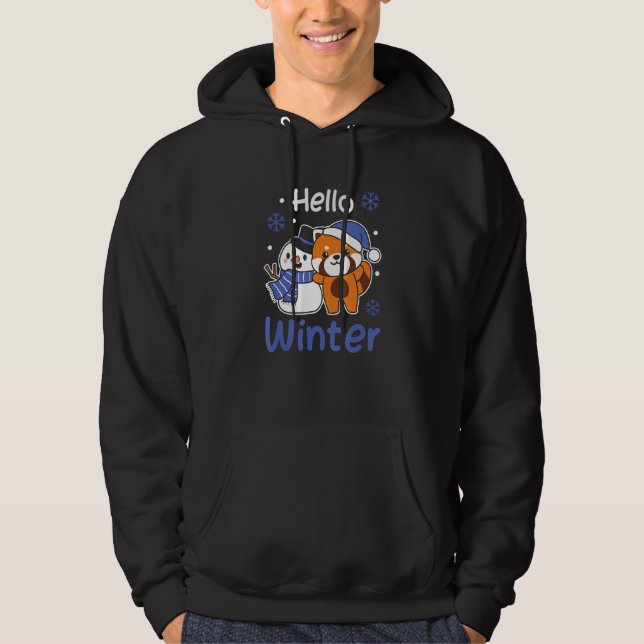 Red Panda Hello Winter Snowman Snow Hoodie (Front)