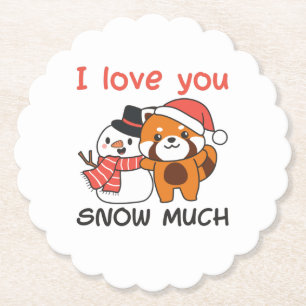 Red Panda I Love You Snow Much Snow Pun Paper Coaster