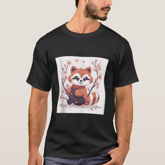 Red Panda In Cherry Blossom Garden Lovely Image T-Shirt (Front)