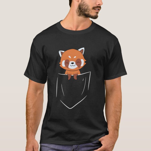 Red Panda In Pocket Animal In Pocket T-Shirt (Front)