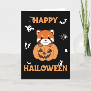 Red Panda In Pumpkin Cute Pandas Happy Halloween Card