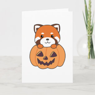 Red Panda In Pumpkin Cute Pandas Happy Halloween Card