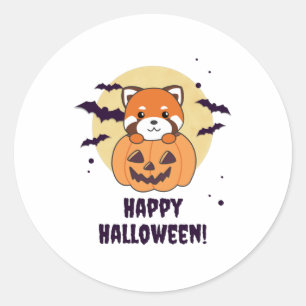 Red Panda In Pumpkin Cute Pandas Happy Halloween Classic Round Sticker
