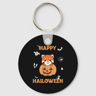 Red Panda In Pumpkin Cute Pandas Happy Halloween Key Ring