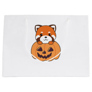 Red Panda In Pumpkin Cute Pandas Happy Halloween Large Gift Bag