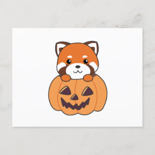 Red Panda In Pumpkin Cute Pandas Happy Halloween Postcard