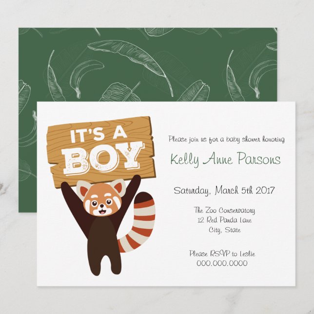Red Panda Jungle Baby Shower Invitation (Front/Back)