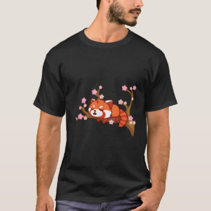 Red Panda Kawaii Japanese Cherry Blossom Flower T-Shirt