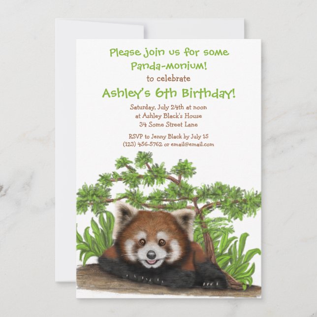 Red Panda Kids Birthday Party Invitation (Front)