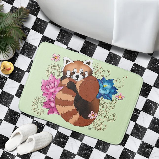 Red Panda Lotus Flowers Henna Bath Mat (Creator Uploaded)