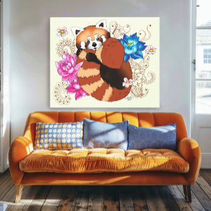 Red Panda Lotus Flowers Henna Canvas Print