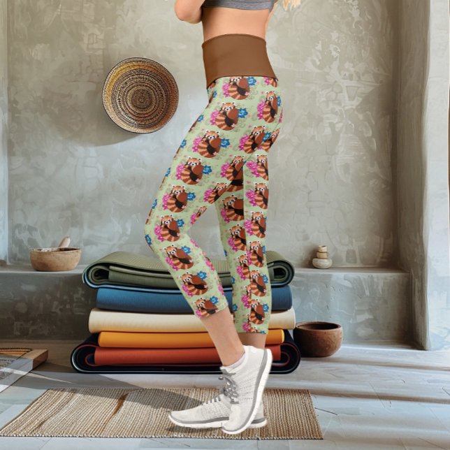 Red Panda Lotus Flowers Henna Capri Leggings (Creator Uploaded)