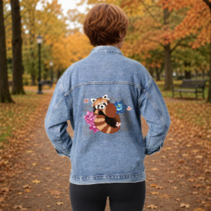 Red Panda Lotus Flowers Henna Denim Jacket