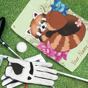 Red Panda Lotus Flowers Henna Golf Towel