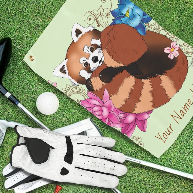 Red Panda Lotus Flowers Henna Golf Towel (Creator Uploaded)