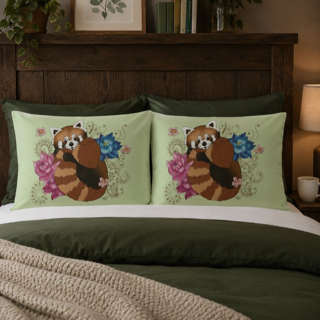 Red Panda Lotus Flowers Henna Pillowcase (Creator Uploaded)