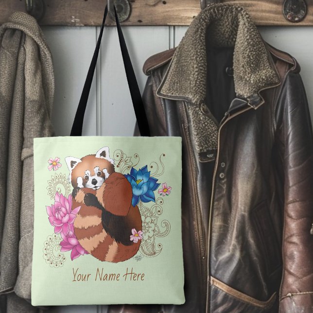 Red Panda Lotus Flowers Henna Tote Bag (Creator Uploaded)