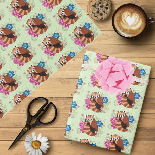 Red Panda Lotus Flowers Henna Wrapping Paper