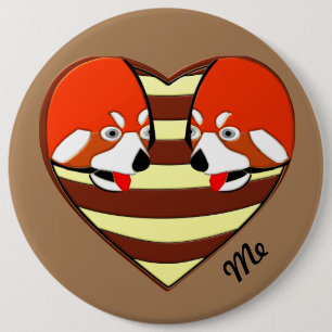 Red Panda Love heart 6 Cm Round Badge
