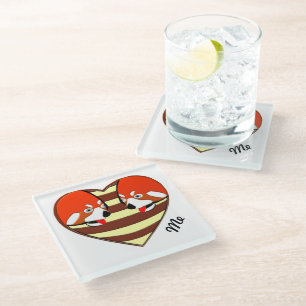 Red Panda Love heart Glass Coaster