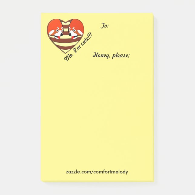 Red Panda Love heart Post-it Notes (Front)