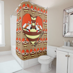 Red Panda Love heart Shower Curtain