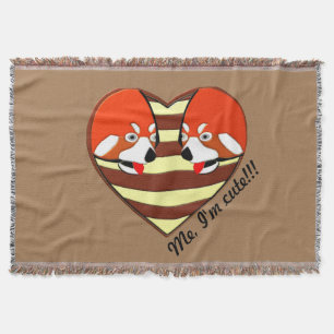 Red Panda Love heart Throw Blanket