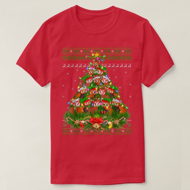 Red Panda Lover Xmas Lights Ugly Red Panda Christm T-Shirt (Design Front)