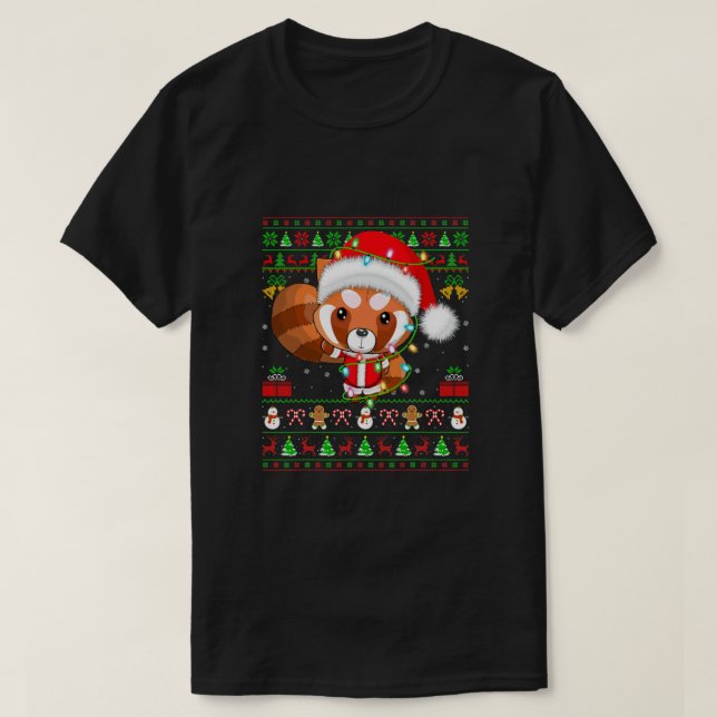 Red Panda Lover Xmas Matching Santa Ugly Red Panda T-Shirt (Design Front)
