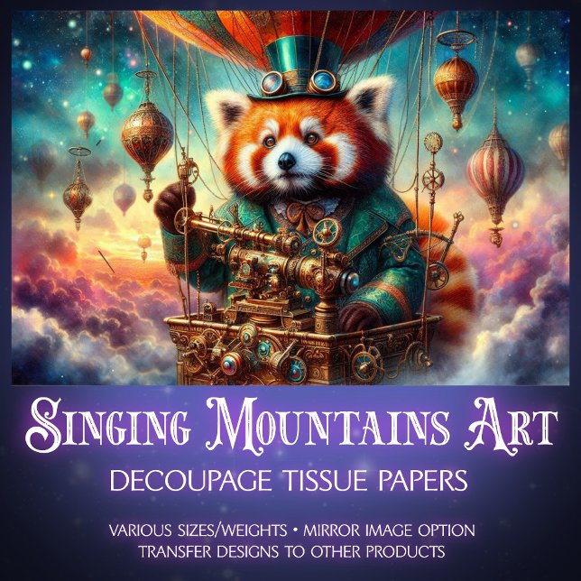Red Panda Mechanical Wonderland Flight Decoupage  Tissue Paper (Creator Uploaded)