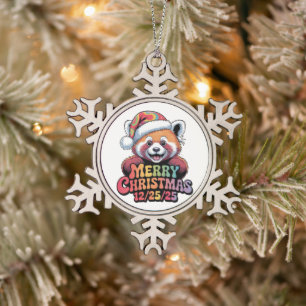 Red Panda Merry Christmas 12/25/25 Snowflake Pewter Christmas Ornament