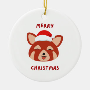 Red panda Merry Christmas Ceramic Tree Decoration