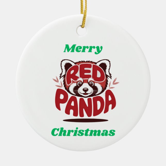 Red Panda Merry Christmas Ceramic Tree Decoration (Front)