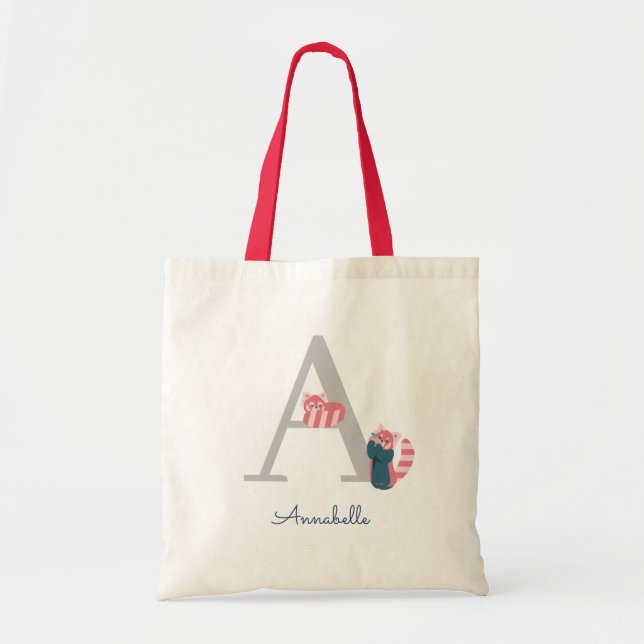 Red Panda Monogram Letter "A" Tote Bag (Front)